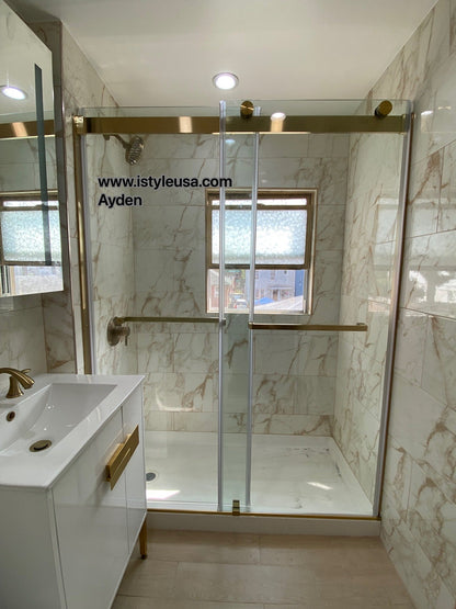 48" Ayden Series Frameless Bypass Shower Door with Klearteck Treatment (3/8" Thickness) (Brushed Gold)