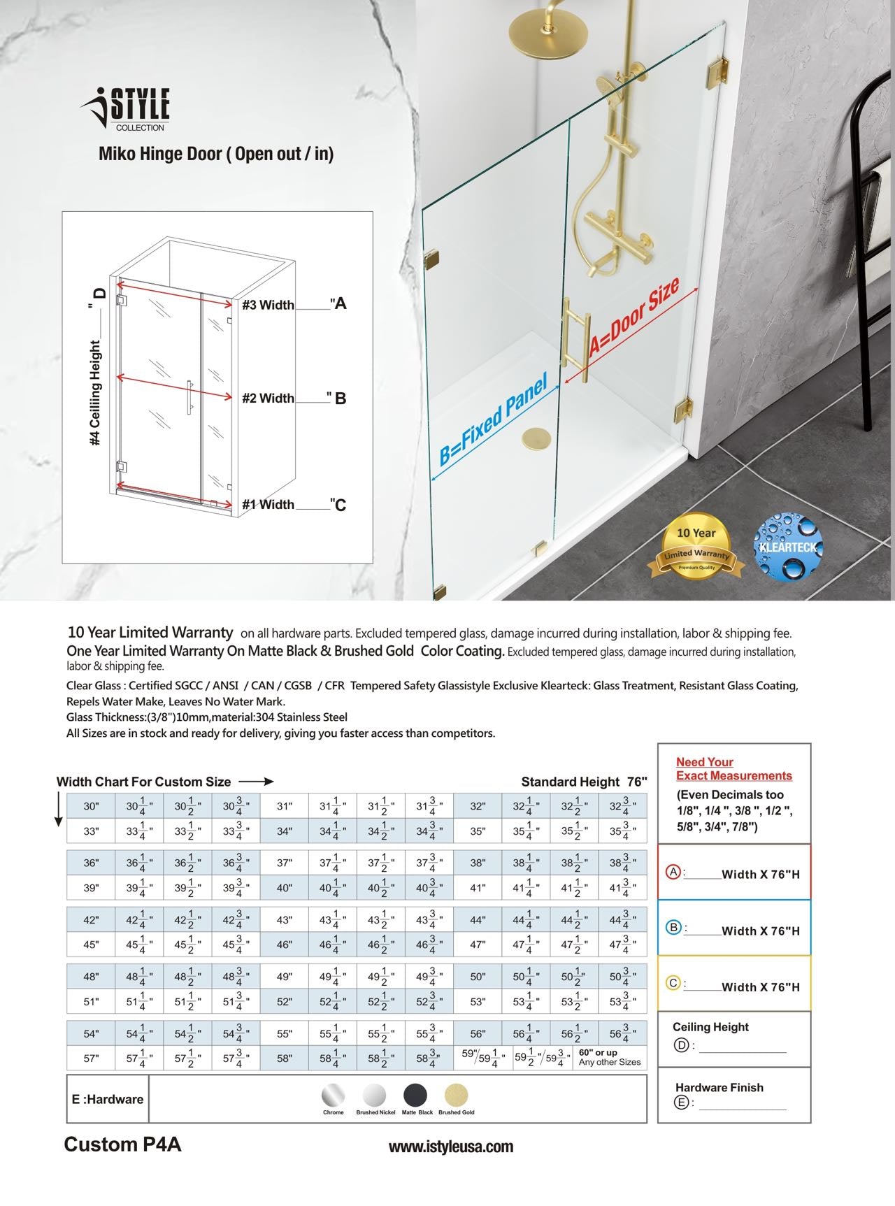 1PC Miko Hinge Door (Brushed Nickel)