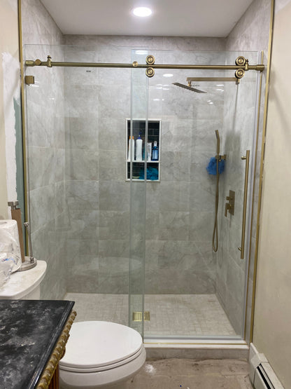 72" BH Series Frameless Single Sliding Shower Door (Brushed Gold)