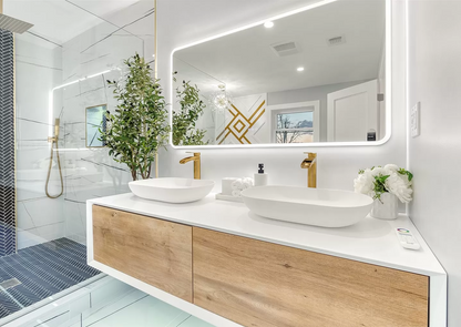 63" V9013 Fiona Series Wall Hung Vanity & Acrylic Double Basins (Matte White / Fural Oak）