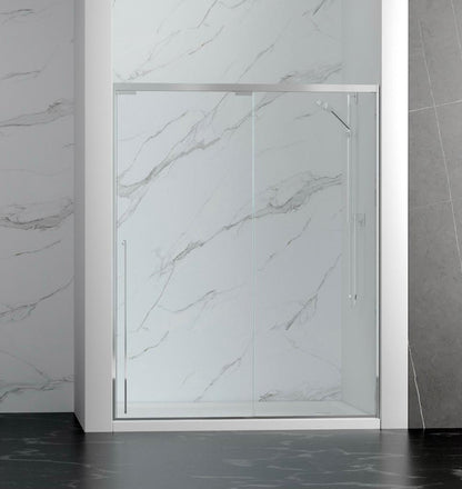 54" Karina Series Minimalist Shower Door with a Single Sliding Door (Brushed Nickel)