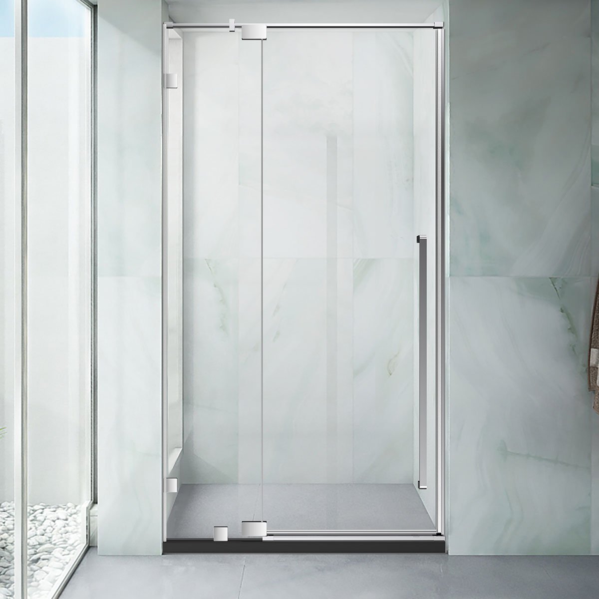 36" AH01 Series Frameless Swing Shower Door with Klearteck Treatment (Fixed 3/8" & Swing 5/16" Thickness) (Brushed Nickel)