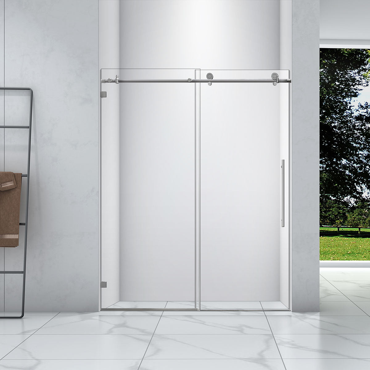 60" Laura Frameless Series Shower Door with Klearteck (5/16" Thickness) (Brushed Nickel)