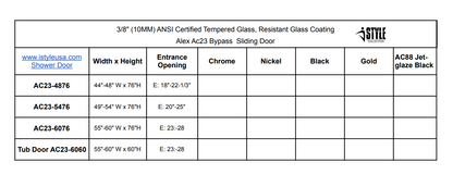 60" AC23Pro 66"H Shatterproof Series Bypass Tub Door with Klearteck Treatment (3/8" Thickness) (Chrome)