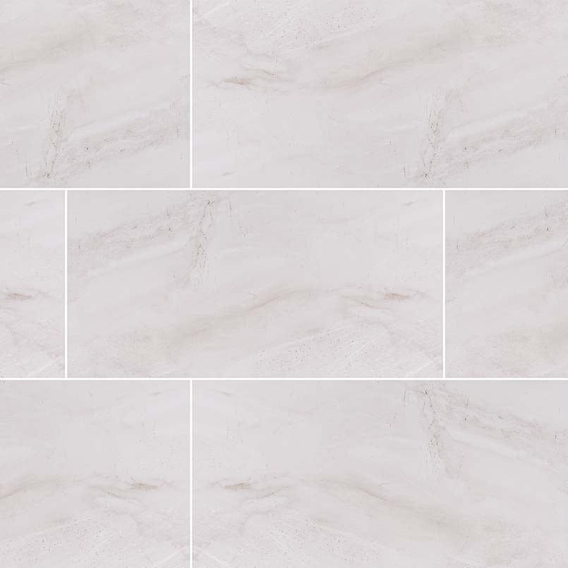 Adella Gris 12x24 satin ceramic tile featuring elegant gray and white tones for kitchens and bathrooms.