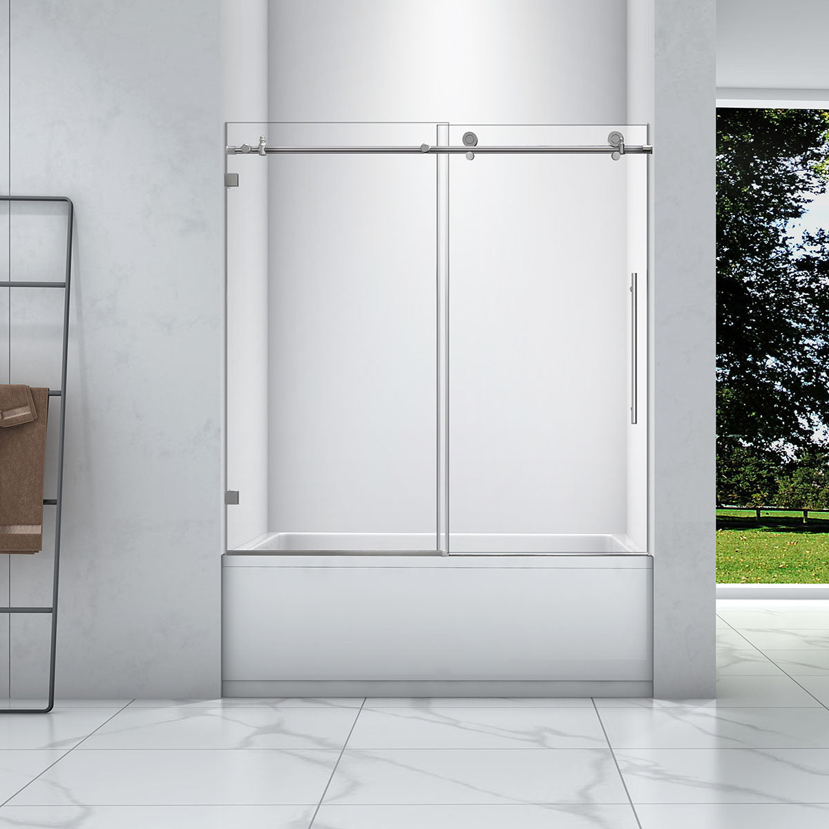 60" Laura Frameless Series Tub Door with Klearteck (5/16" Thickness) (Brushed Nickel)