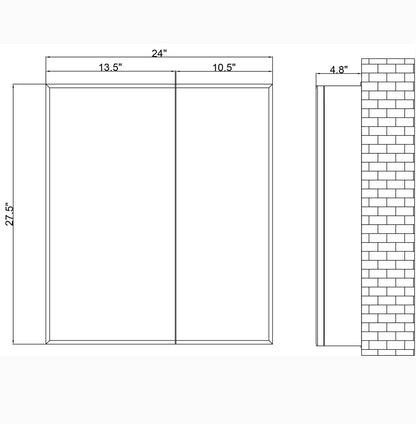 24" Aluminum Medicine Cabinet (Surface Mount/Recessed)