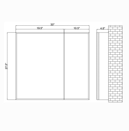 30" Aluminum Medicine Cabinet (Surface Mount/Recessed)