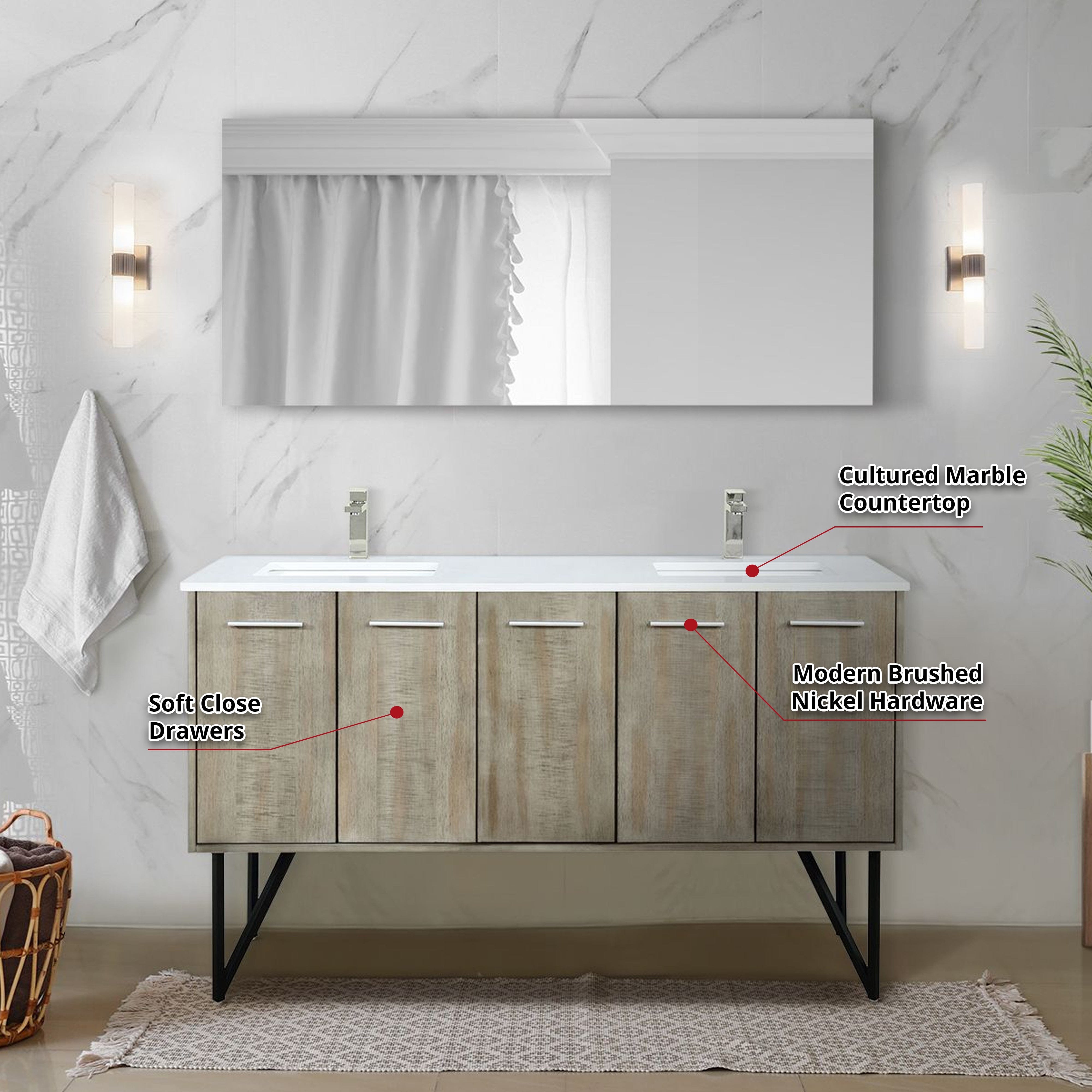 Lancy  60" x 20" Rustic Acacia Double Bath Vanity
