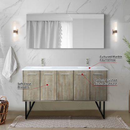 Lancy  60" x 20" Rustic Acacia Double Bath Vanity