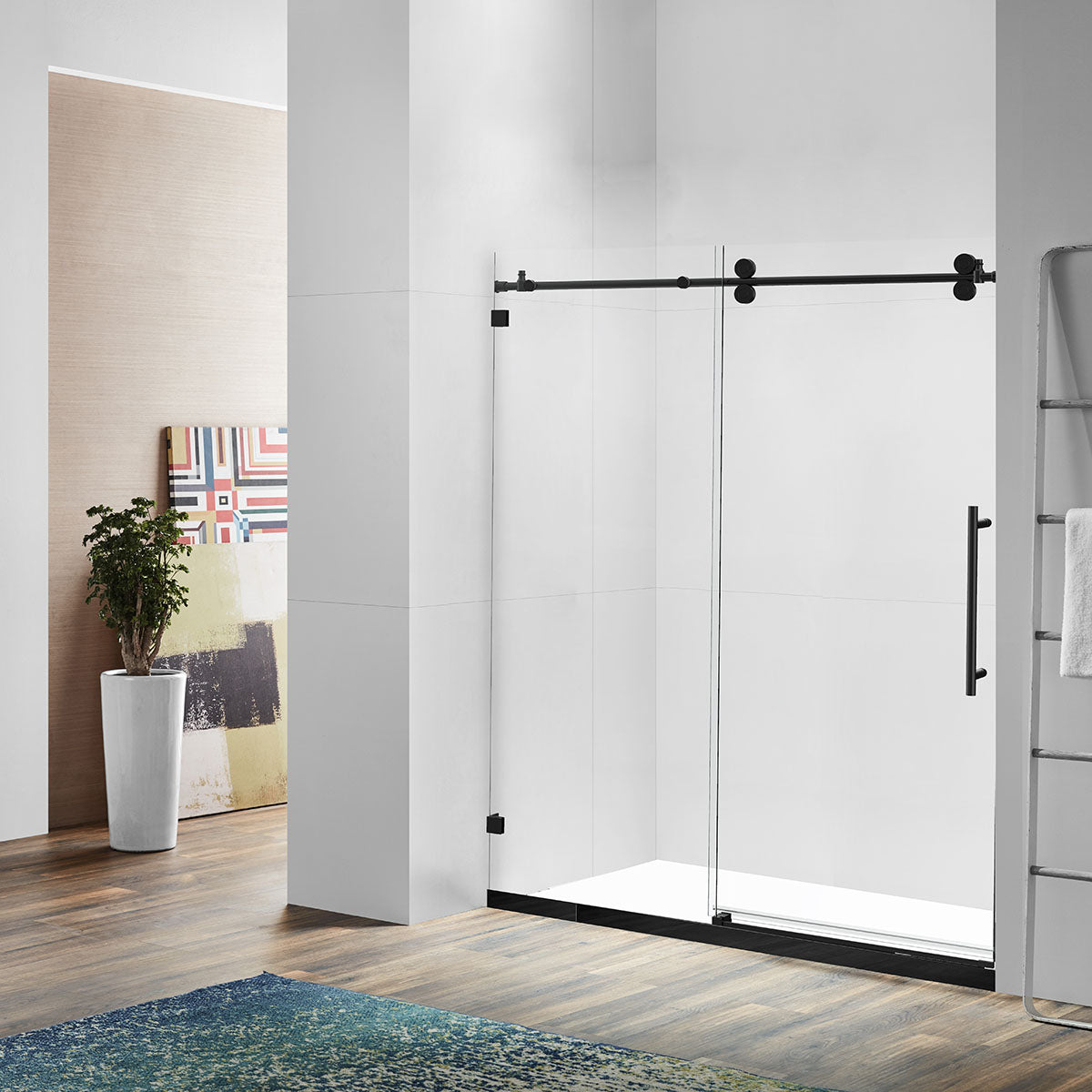 66" BH Series Frameless Single Sliding Shower Door (Matte Black)