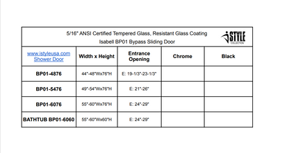 BP01 Bypass Shower Door (5/16" Thickness) (Matte Black)
