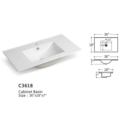 36" V9004 Series Vanity with Ceramic Sink (Glossy White)