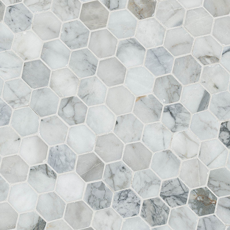 Calacatta Cressa 2” Hexagon Mosaic Tile