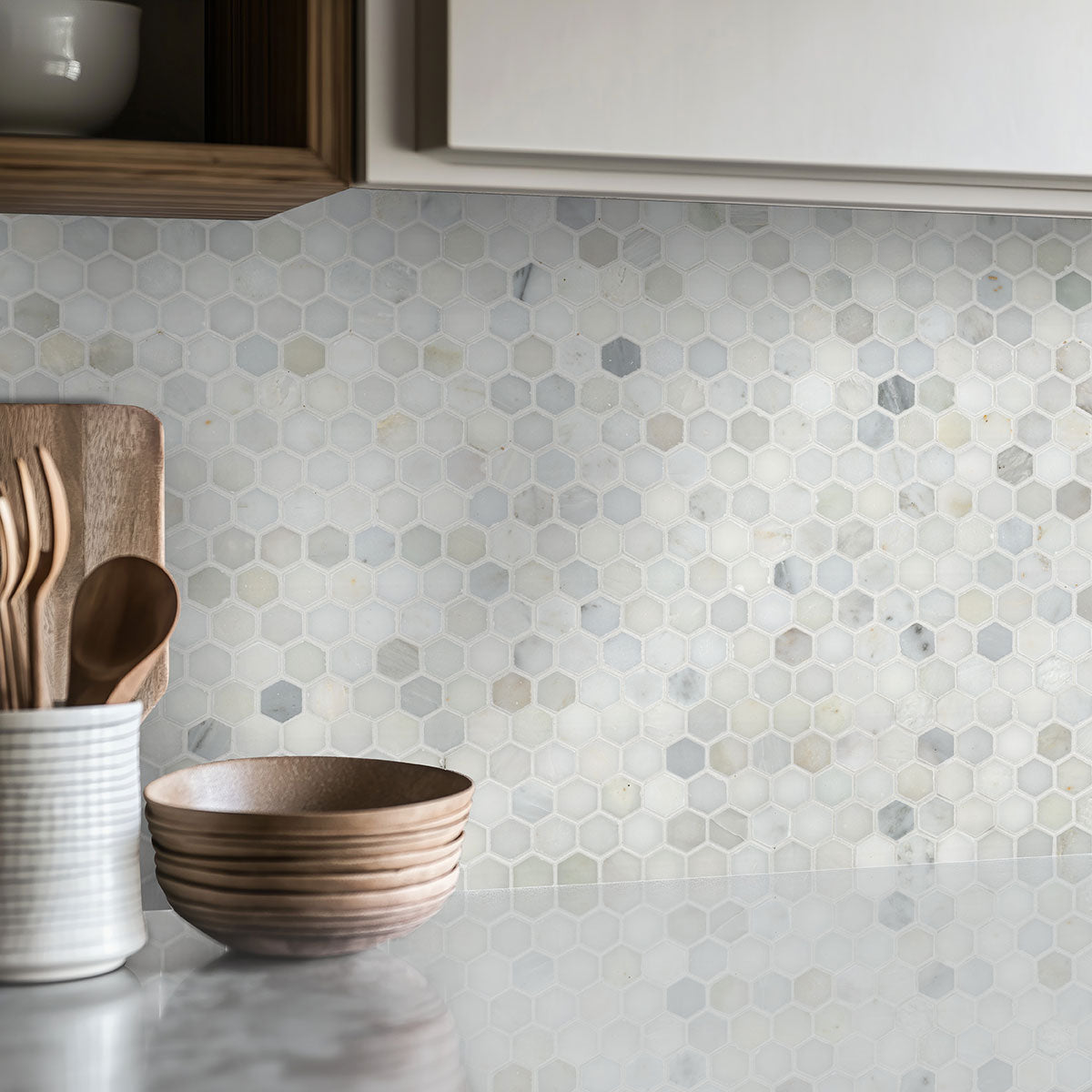 Calacatta Gold 1” Hexagon Mosaic Tile