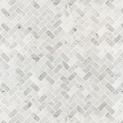 Carrara White 1x2 Herringbone Honed