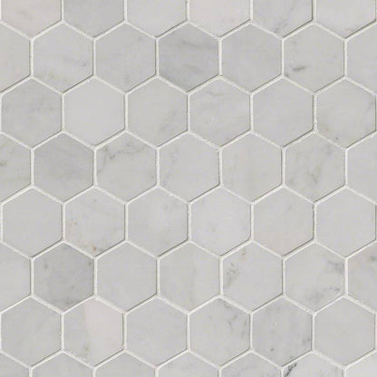 Carrara White Polished 2" Hexagon Mosaic Tile