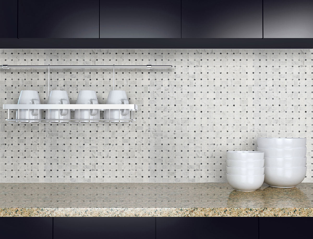Carrara White Basketweave Pattern Honed