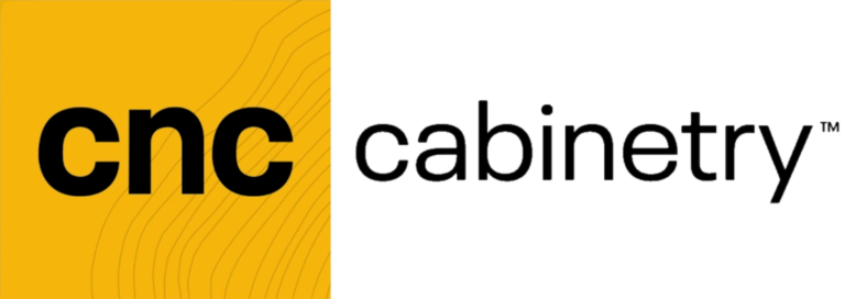 Logo of CNC Cabinetry with a yellow and white background