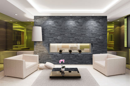 Cosmic Black 3D Wave Stacked Stone Panels