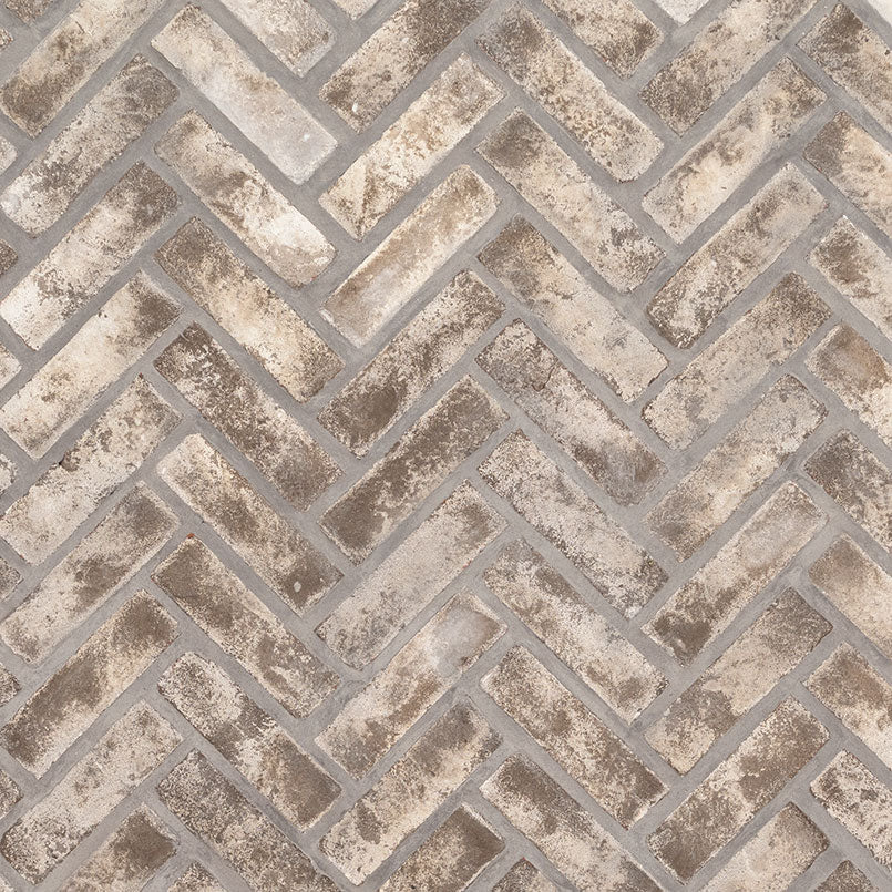 Doverton Gray Clay Brick Herringbone 2.25x7.5x0.5