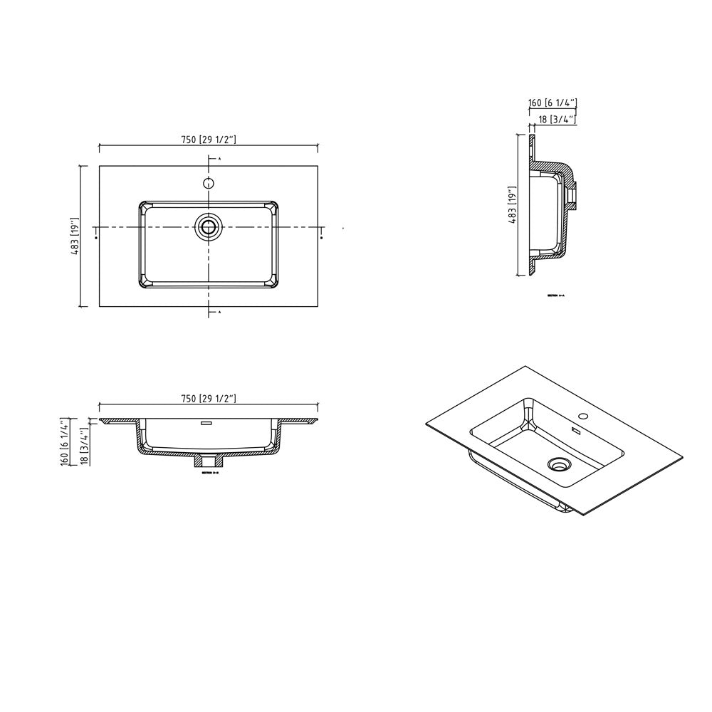 30" V9021 Fiona Wall Hung Vanity & Acrylic Basin (Matte White / Fural Oak）
