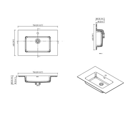 30" V9021 Fiona Wall Hung Vanity & Acrylic Basin (Matte White / Fural Oak）