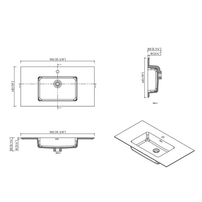 36" V9021 Fiona Wall Hung Vanity & Acrylic Basin  (Matte White / Fural Oak）