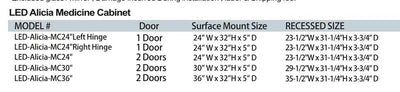 24" Alicia MC Series LED Medicine Cabinet (Surface Mount/Recessed) (Left Hinge)  - Shop at Home Craft Studio - 13