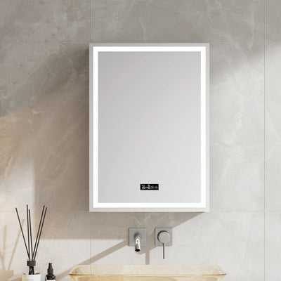 24" LED Model 3 Medicine Cabinets Left Hinge (Surface Mount/Recessed) Tempered Mirror 5X Stronger, Temperature Clock mirror - Shop at Home Craft Studio - 1