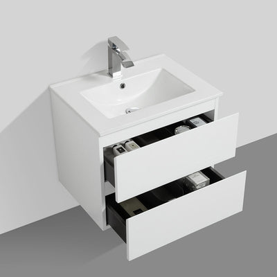 24" V9005 Angela Wall Hung Vanity & Ceramic Sink (Glossy White）  - Shop at Home Craft Studio - 4