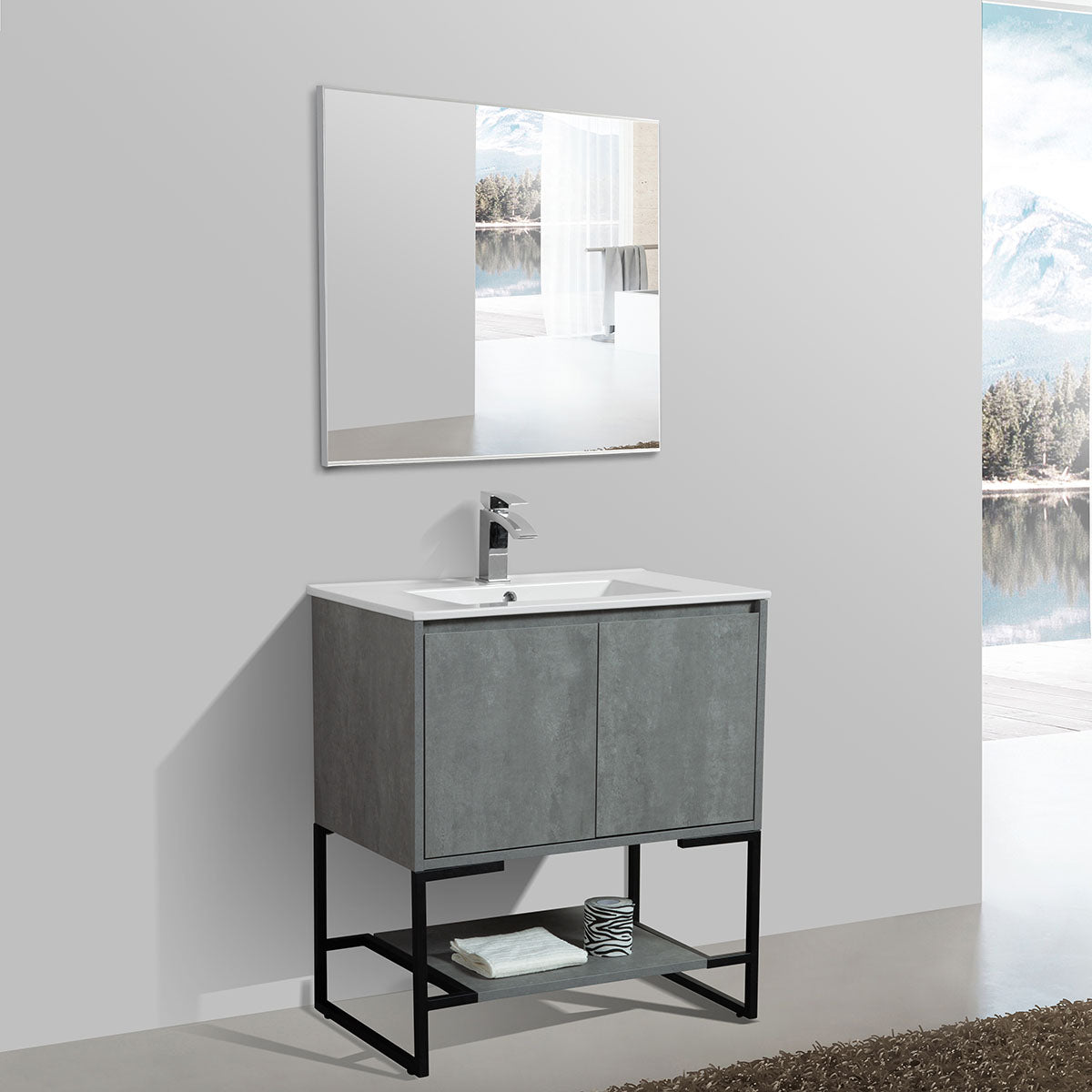 24" V9006 Allen Vanity with Ceramic Sink (Cement Grey) vanity - Shop at Home Craft Studio - 4