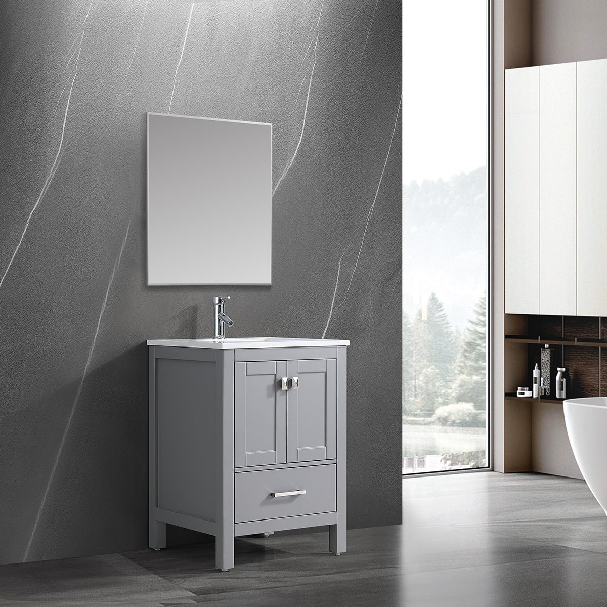 24" V9008 Vanity & Quartz Countertop Combo (Matte Grey) bathroom vanities - Shop at Home Craft Studio - 1