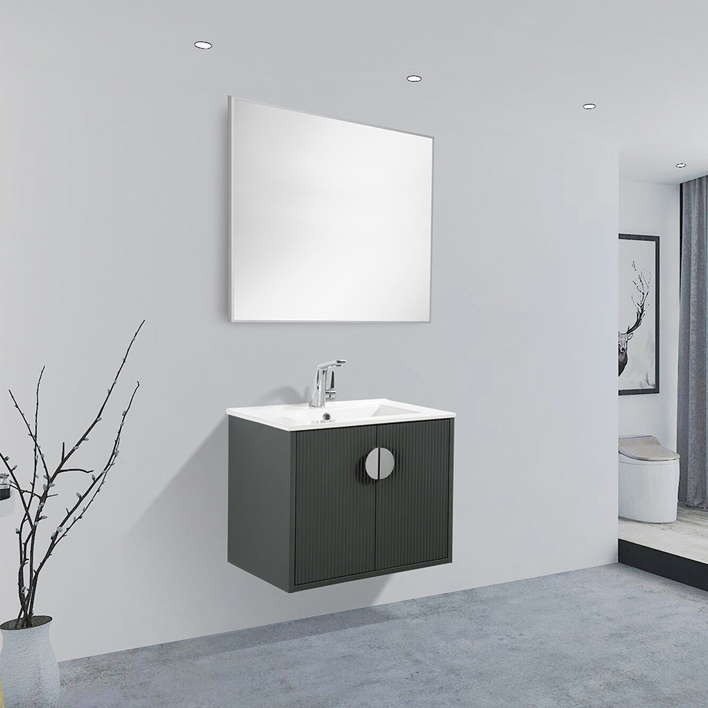 24" V9015 Series Wall Hung Vanity & Ceramic Sink (Ash Green) vanity - Shop at Home Craft Studio - 1
