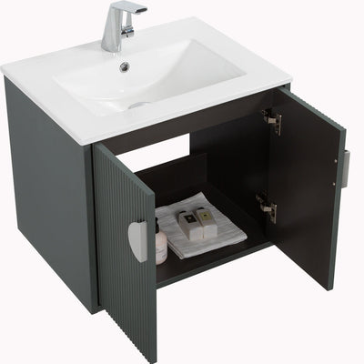 24" V9015 Series Wall Hung Vanity & Ceramic Sink (Ash Green) vanity - Shop at Home Craft Studio - 5