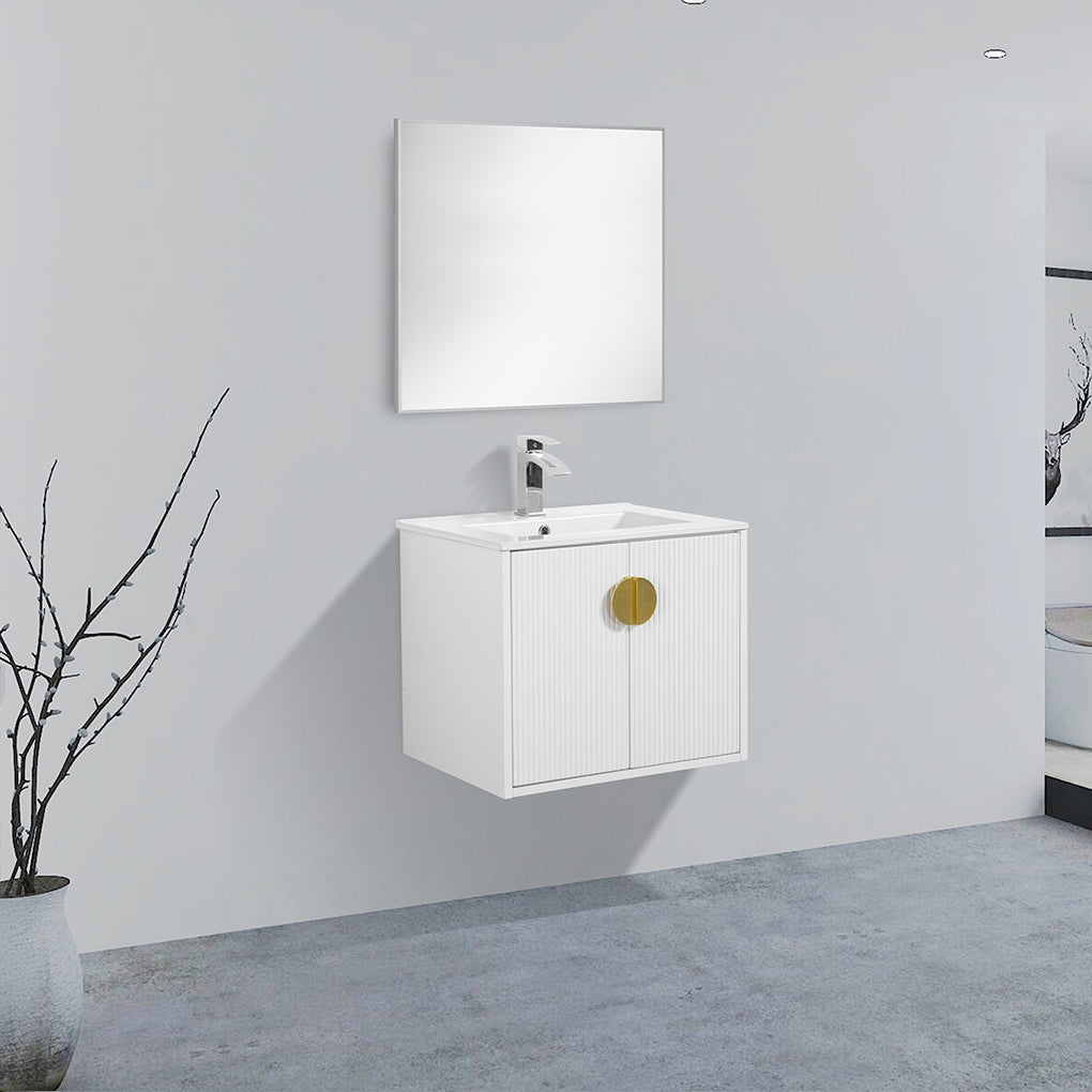 24" V9015 Series Wall Hung Vanity & Ceramic Sink (Glossy White} vanity - Shop at Home Craft Studio - 1