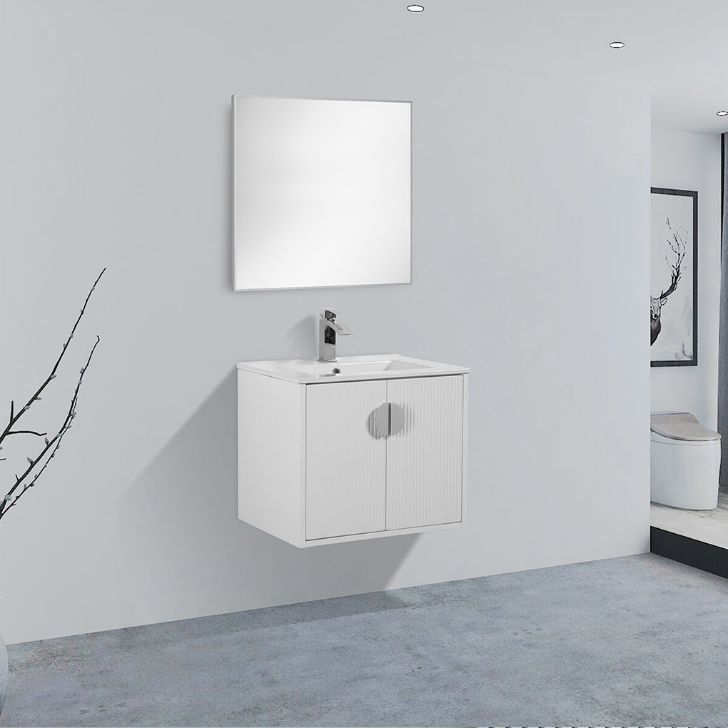 24" V9015 Series Wall Hung Vanity & Ceramic Sink (Glossy White} vanity - Shop at Home Craft Studio - 2