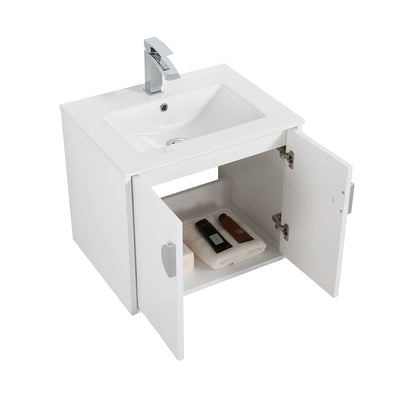 24" V9015 Series Wall Hung Vanity & Ceramic Sink (Glossy White} vanity - Shop at Home Craft Studio - 4