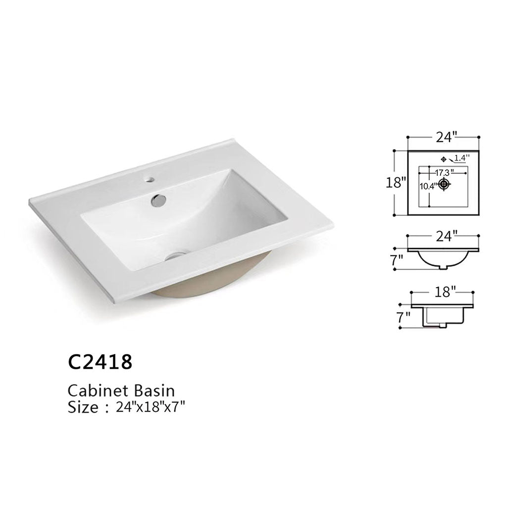 24" V9015 Series Wall Hung Vanity & Ceramic Sink (Glossy White} vanity - Shop at Home Craft Studio - 7