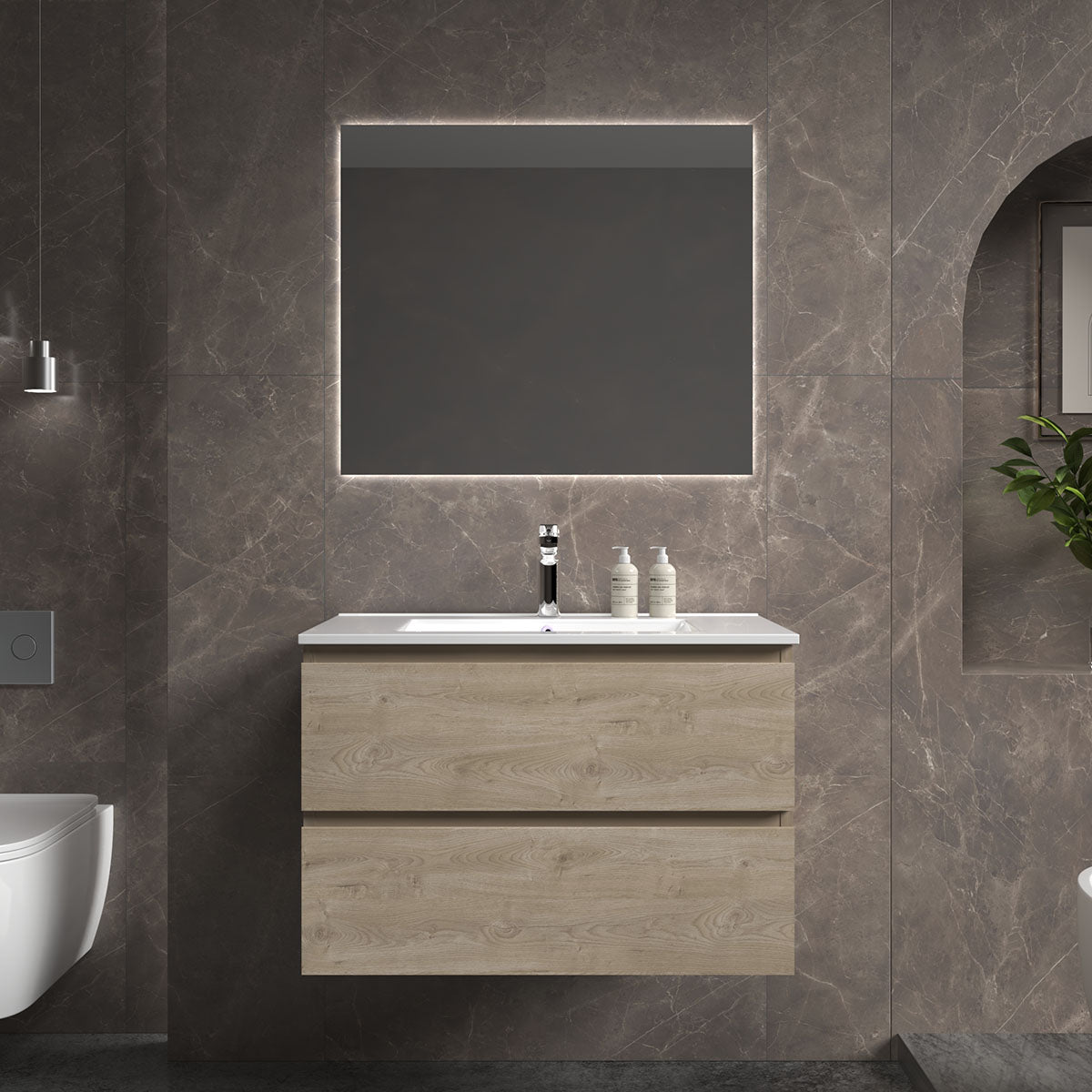 30" V9005 Angela Wall Hung Vanity & Ceramic Sink (E.Oak)  - Shop at Home Craft Studio - 1