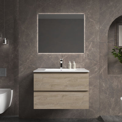 30" V9005 Angela Wall Hung Vanity & Ceramic Sink (E.Oak)  - Shop at Home Craft Studio - 1