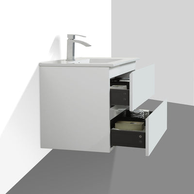 30" V9005 Angela Wall Hung Vanity & Ceramic Sink (Glossy White）  - Shop at Home Craft Studio - 5