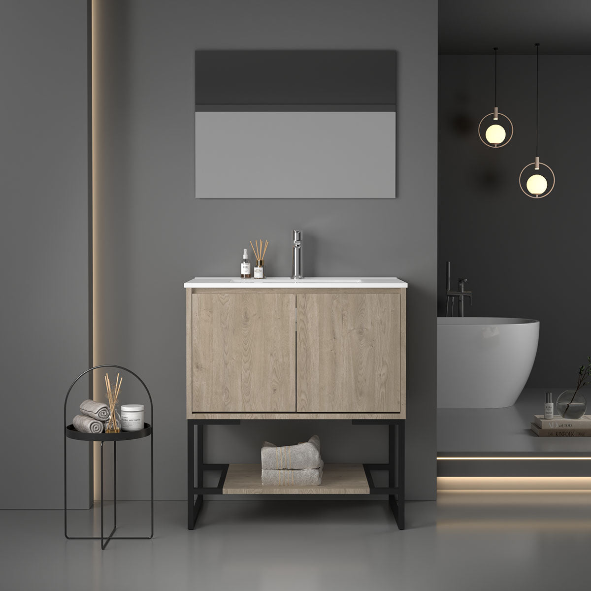 30"  V9006 Allen Vanity with Ceramic Sink (E. Oak) vanity - Shop at Home Craft Studio - 1