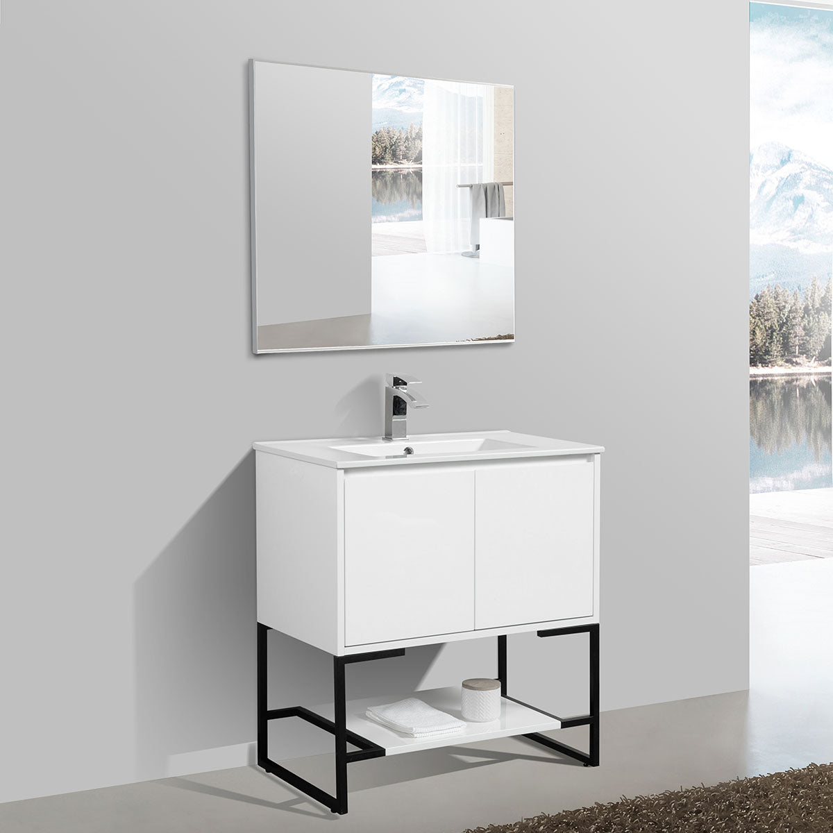 30" V9006 Allen Vanity with Ceramic Sink (Glossy White)  - Shop at Home Craft Studio - 2