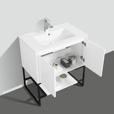 30" V9006 Allen Vanity with Ceramic Sink (Glossy White)  - Shop at Home Craft Studio - 4
