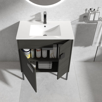 30" V9010 Vanity & Ceramic Sink (Grey Teak)  - Shop at Home Craft Studio - 2
