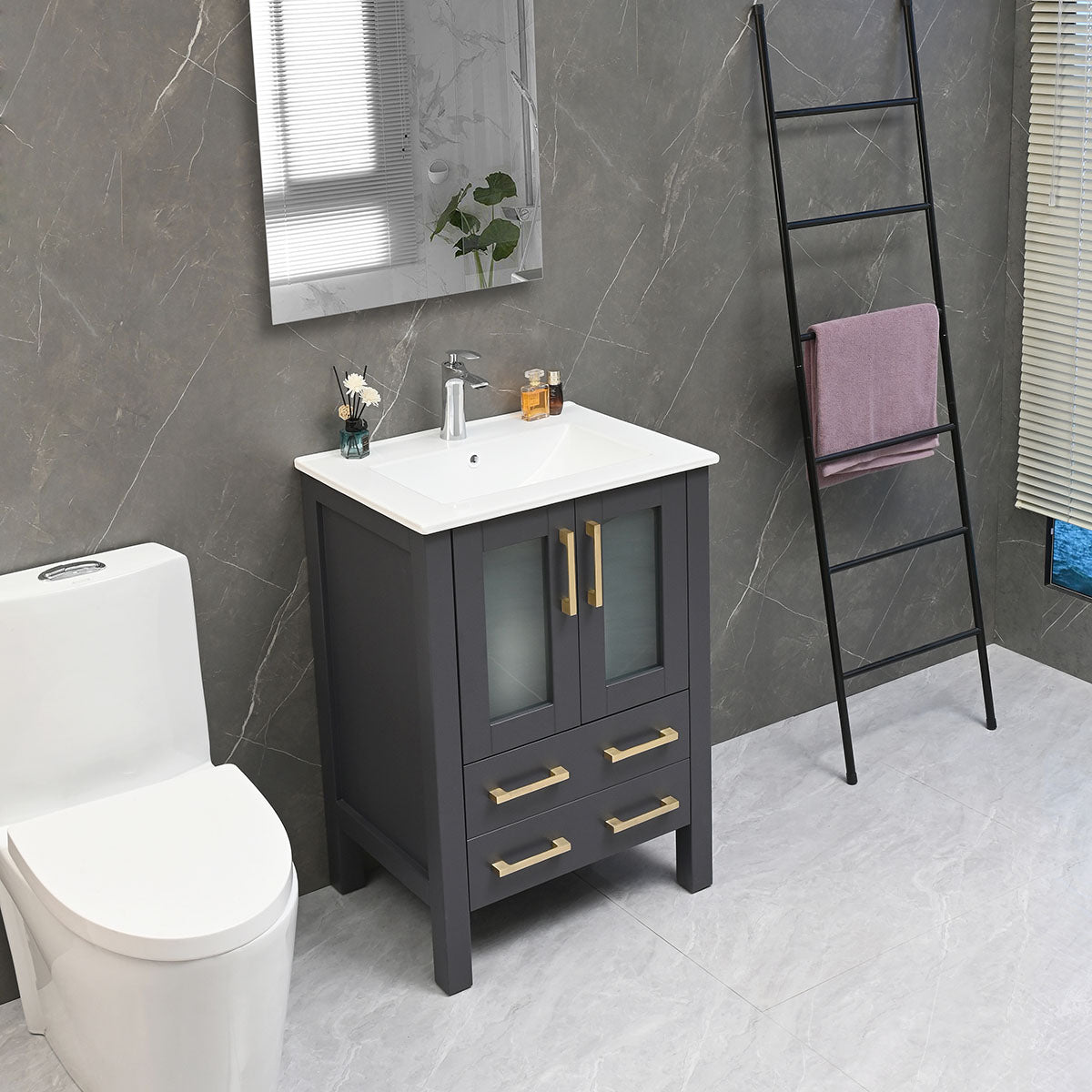 30" V9011 Vanity with Ceramic Sink (Matte Grey) bathroom vanities - Shop at Home Craft Studio - 3