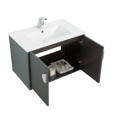 30" V9015 Series Wall Hung Vanity & Ceramic Sink (Ash Green)  - Shop at Home Craft Studio - 4