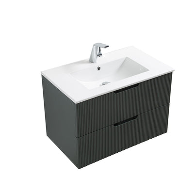 30" V9018 Sylvia Series Wall Hung Vanity & Ceramic Sink (Ash Green)  - Shop at Home Craft Studio - 3