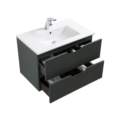 30" V9018 Sylvia Series Wall Hung Vanity & Ceramic Sink (Ash Green)  - Shop at Home Craft Studio - 4
